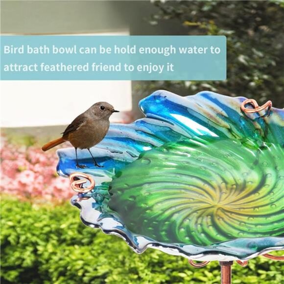 Glass Bird Baths for Outdoors, Garden Bird Bath Bowl with Metal Stake - Picture 4 of 8